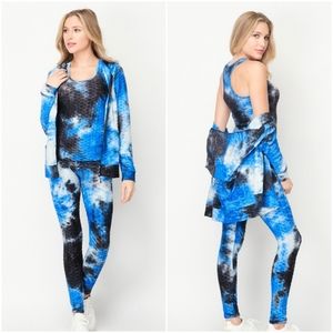 3 Piece Tie Dye zip up Hoodie/ leggings set